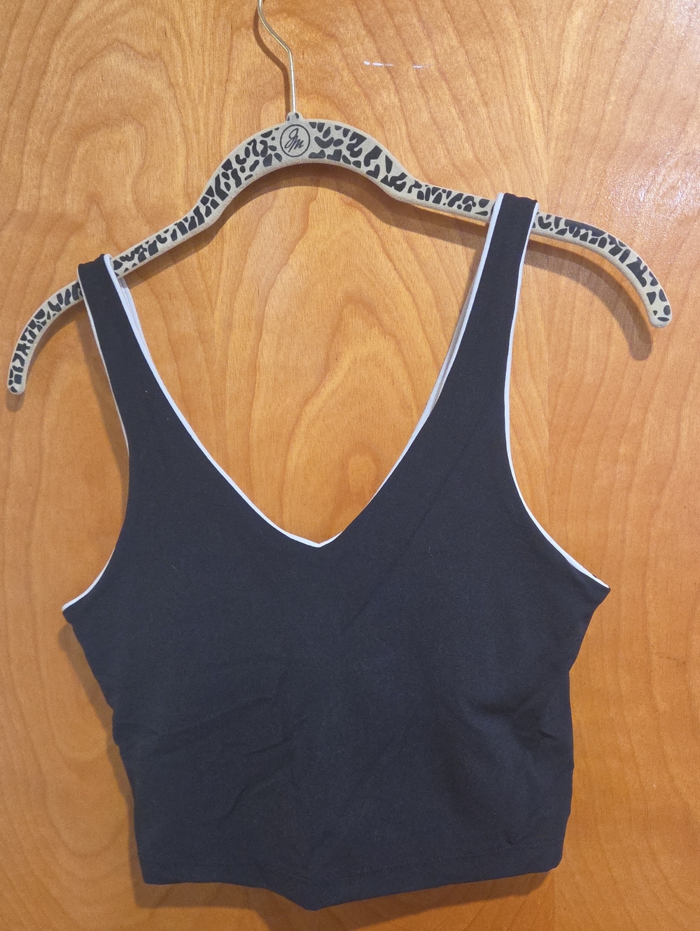 Black Athleta Women's V-Neck Bralette with White Trim